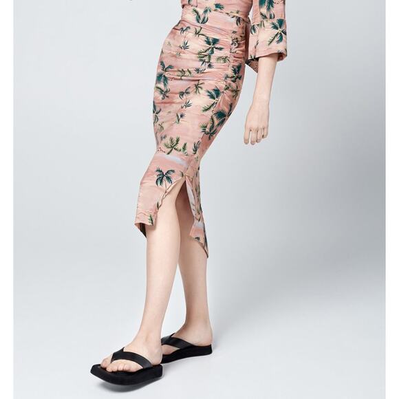 Smythe Dresses & Skirts - Smythe Cubano Asymmetrical Skirt Hawaiian Sunset Watercolor Ruched SZ 8 NWT